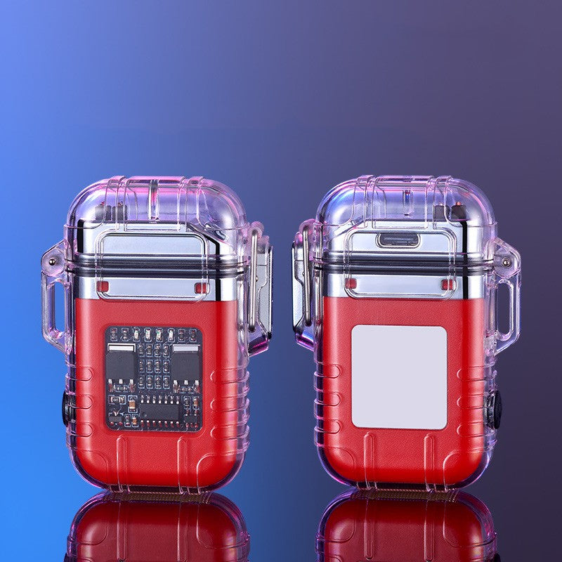 Transparent Shell Double Arc Lighter Waterproof And Windproof Outdoor Lighter Lighting Multi-purpose Electronic Cigarette Lighter