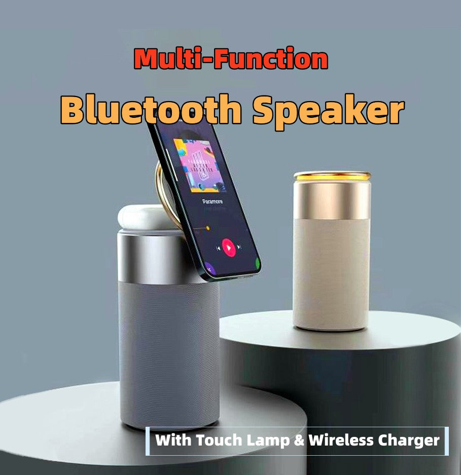 3 In 1 Multi-Function IPhone And AirPods Wireless Charger Portable Bluetooth Speaker With Touch Lamp For Home And Office