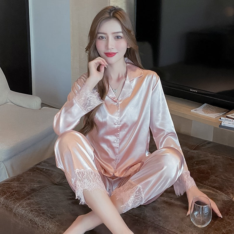 Pajamas Women's Summer Two-Piece Ice Silk Satin Thin Can Be Worn