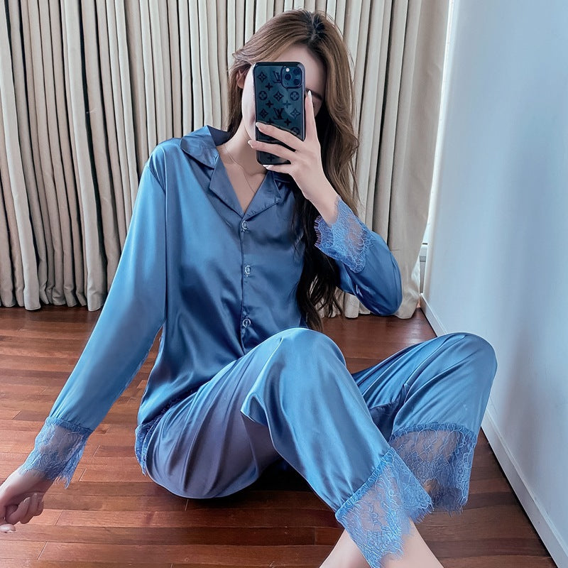 Pajamas Women's Summer Two-Piece Ice Silk Satin Thin Can Be Worn