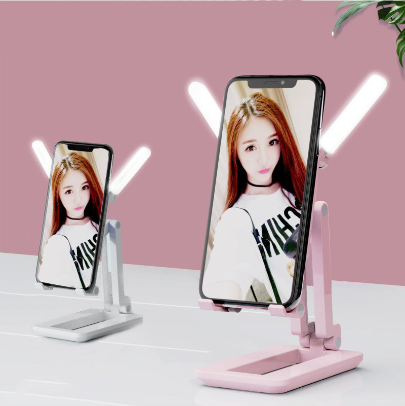 Multifunctional lazy live broadcast fill light mobile phone holder with radiator desktop portable foldable tablet holder