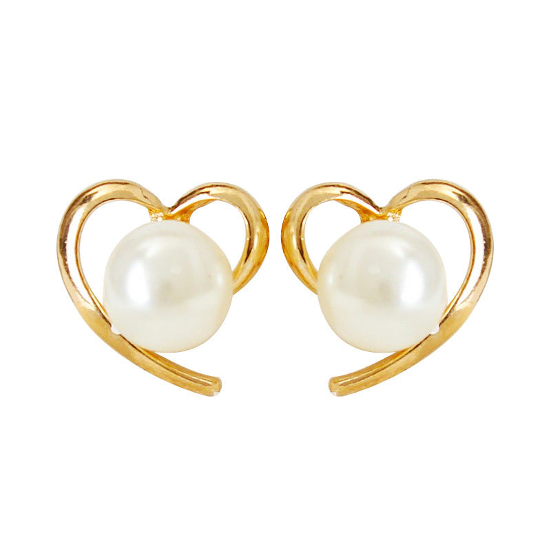 Temperament Pearl Love Stud Earrings