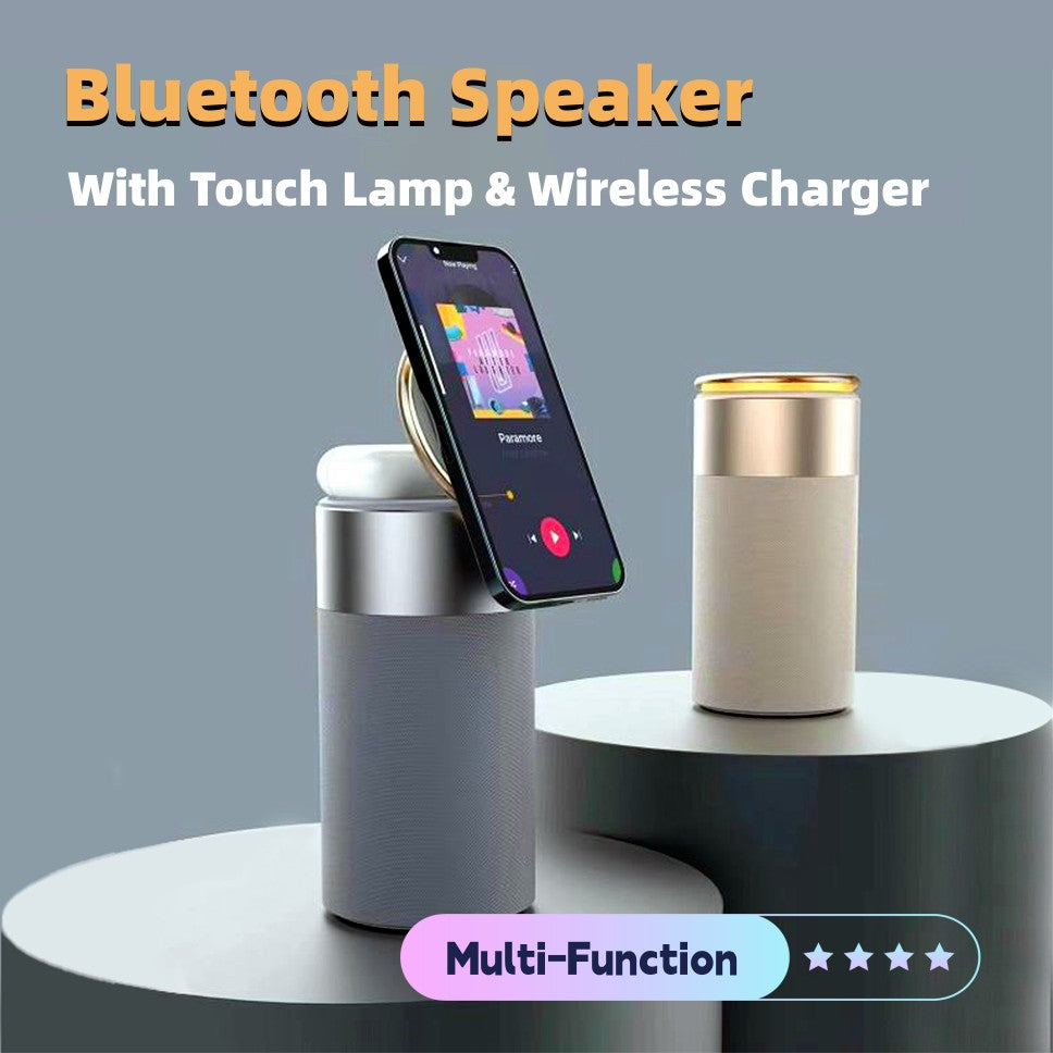 3 In 1 Multi-Function IPhone And AirPods Wireless Charger Portable Bluetooth Speaker With Touch Lamp For Home And Office