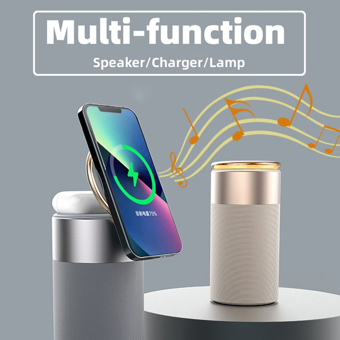 3 In 1 Multi-Function IPhone And AirPods Wireless Charger Portable Bluetooth Speaker With Touch Lamp For Home And Office